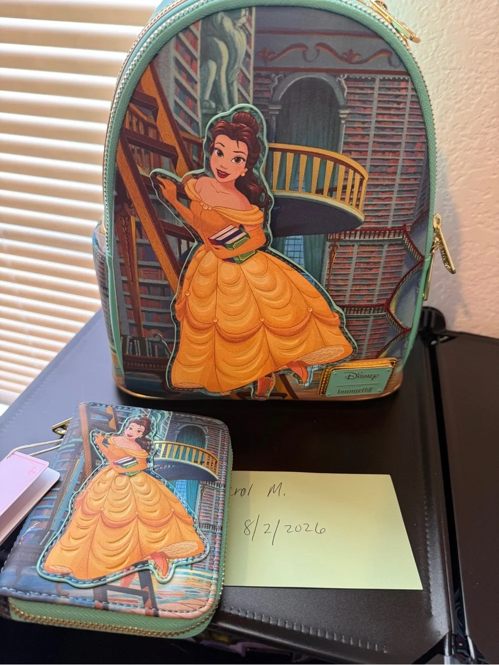 Loungefly Belle Teal and Yellow Mini Backpack and matching wallet.  NWT.